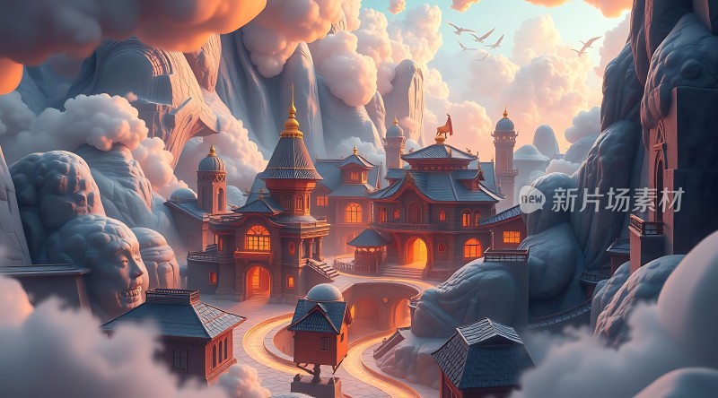 云雾缭绕的山巅古堡