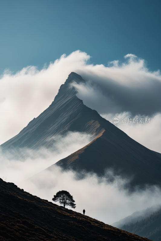 一座山一棵树高清风景摄影图片