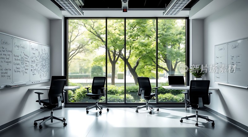 现代会议室自然光线充足绿意盎然适合高效会议