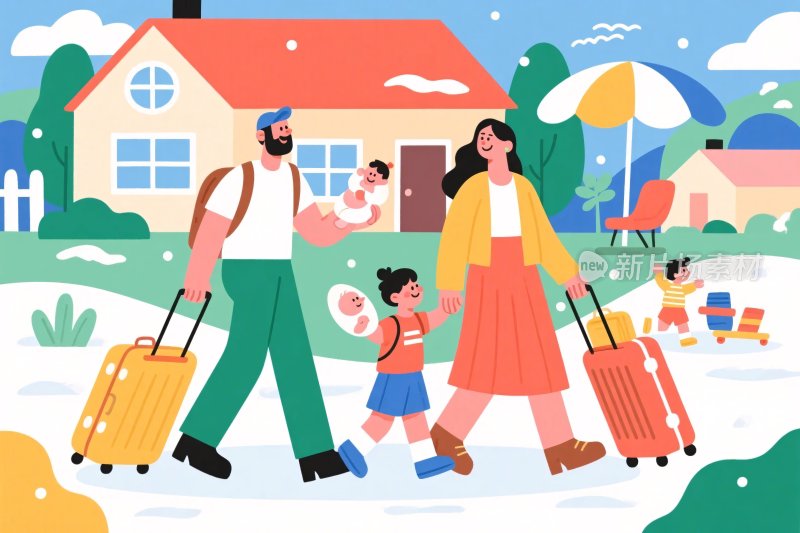 家庭出游插画