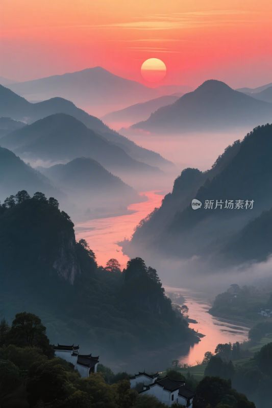山水日出风景图