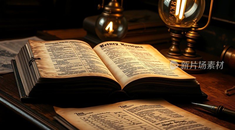 古旧书籍与台灯