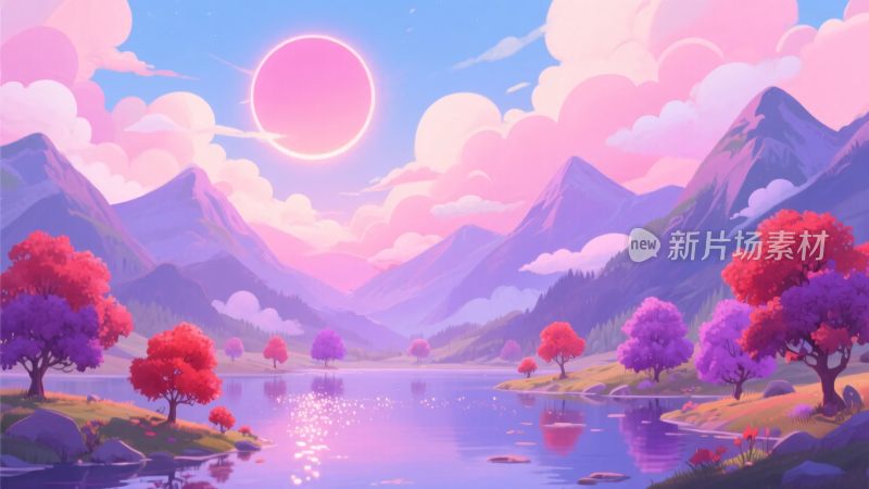 梦幻唯美的山水日落景象