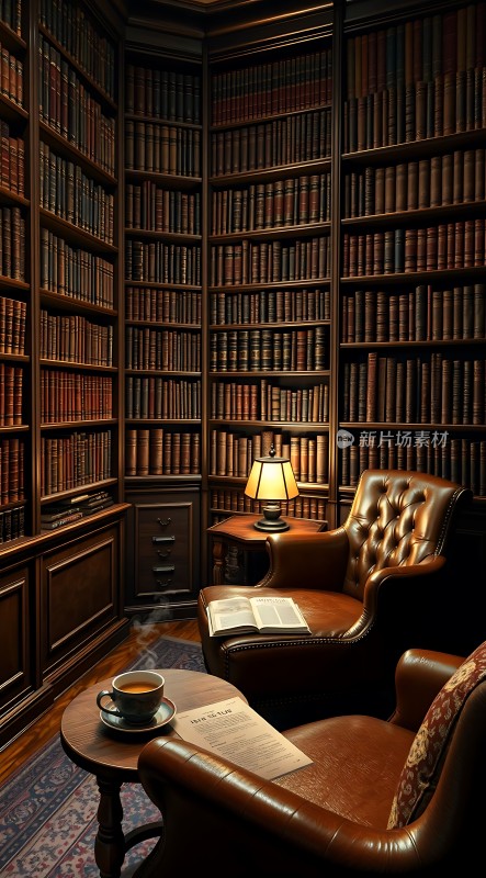 书架环绕的书房古典与温馨并存