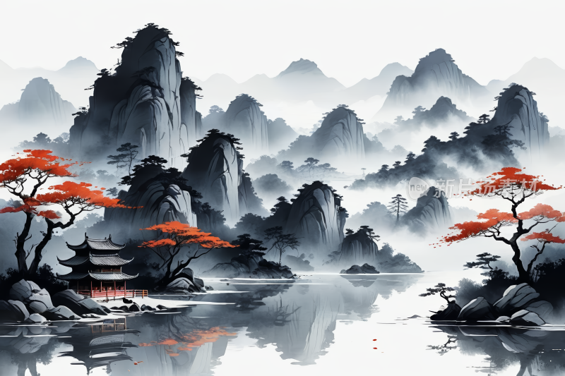 山水风景插画高清图片