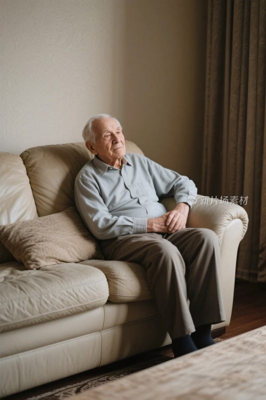 老人坐在沙发上