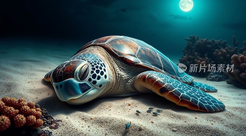 海底月下海龟静卧
