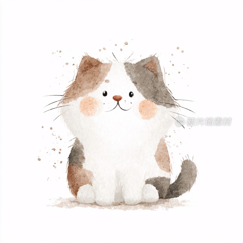 可爱水彩猫咪插画