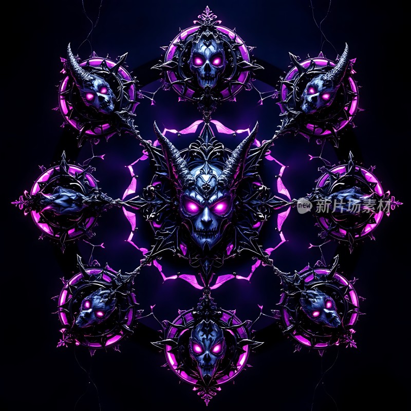 紫色恶魔头颅对称排列