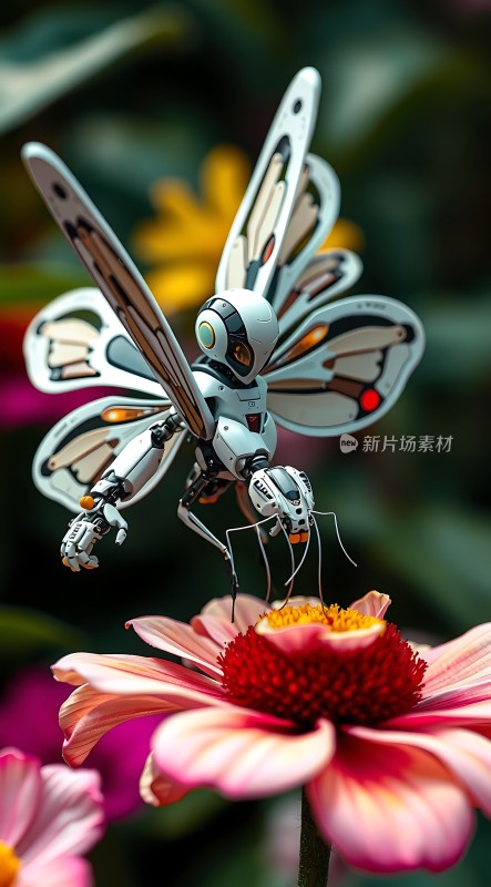 机械蜂采蜜花间