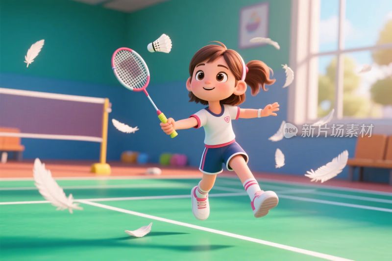 卡通女孩打羽毛球