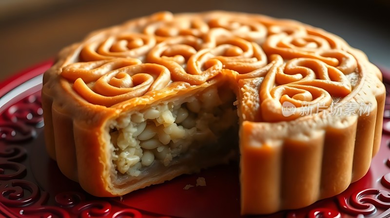 金黄月饼露馅香传统美食诱人尝