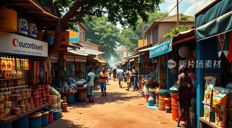 非洲街头热闹集市琳琅满目商品琳琅满目人来人往充满生活气息