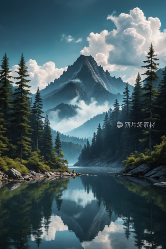 一个山湖高清插画图片