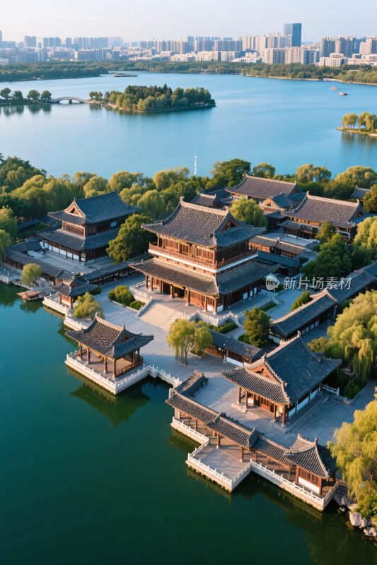 古建筑群湖景风光