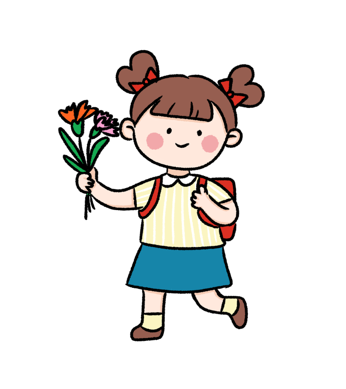 送康乃馨的可爱女孩