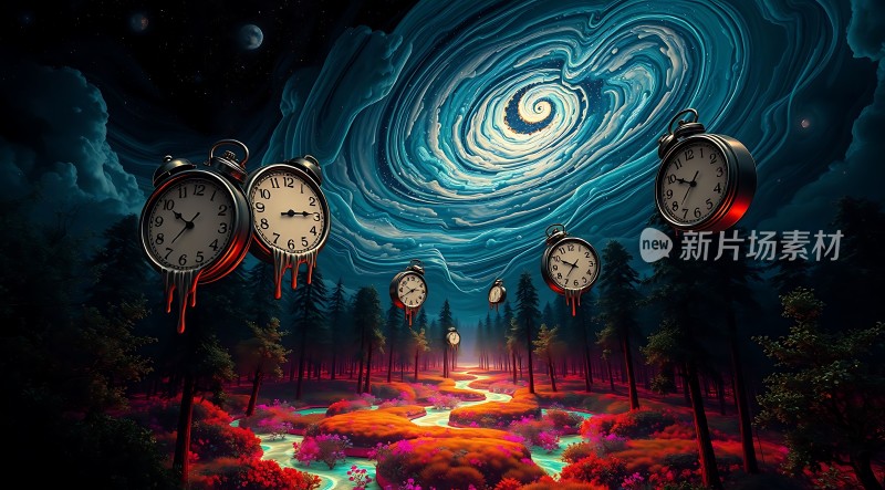 时空交错悬浮时钟与奇幻森林