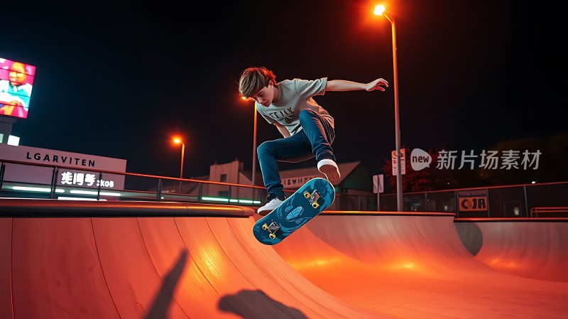 滑板少年飞跃夜空