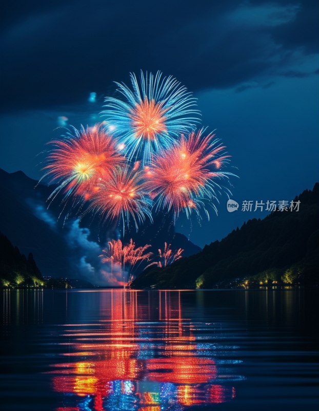 湖畔烟花璀璨夜