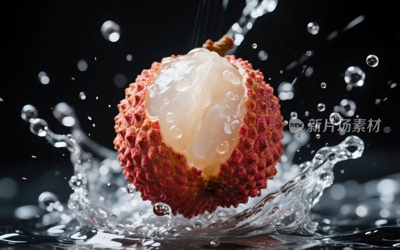 新鲜荔枝掉入水里