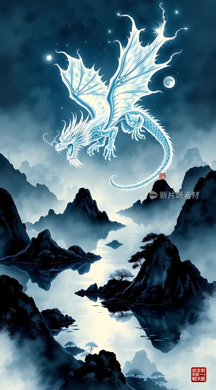 冰龙翱翔山水间