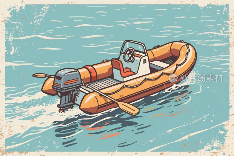水上行驶的橙色充气小船