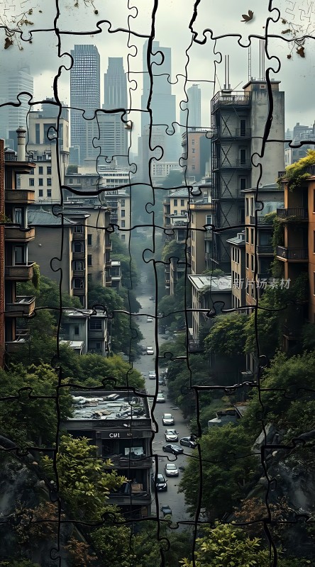 城市拼图现代与自然的融合