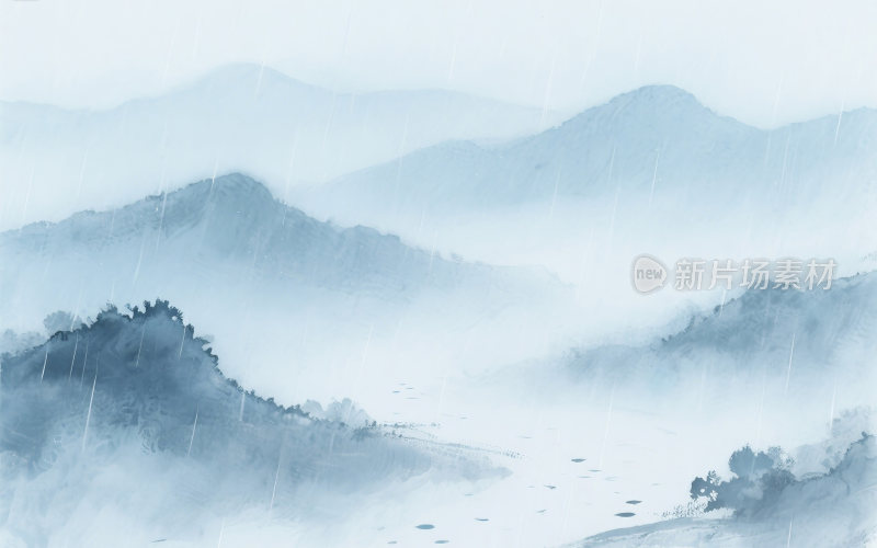 谷雨中国风山水插画