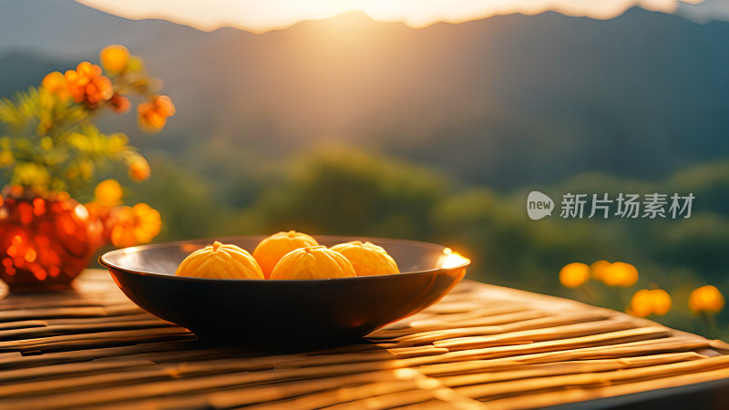 古风中秋月亮古建筑照片中秋节月饼灯笼赏月