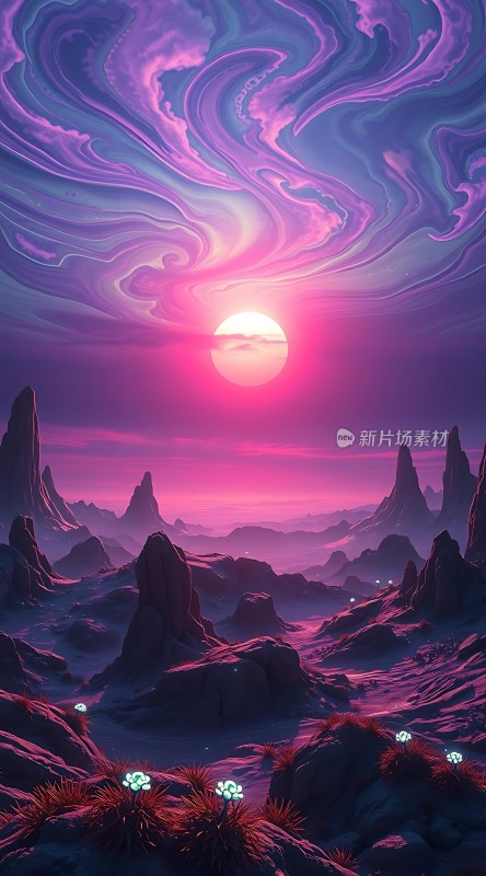 紫色星球日落奇景