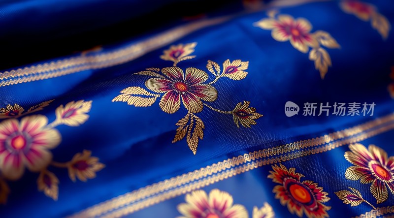 蓝色花卉图案布料