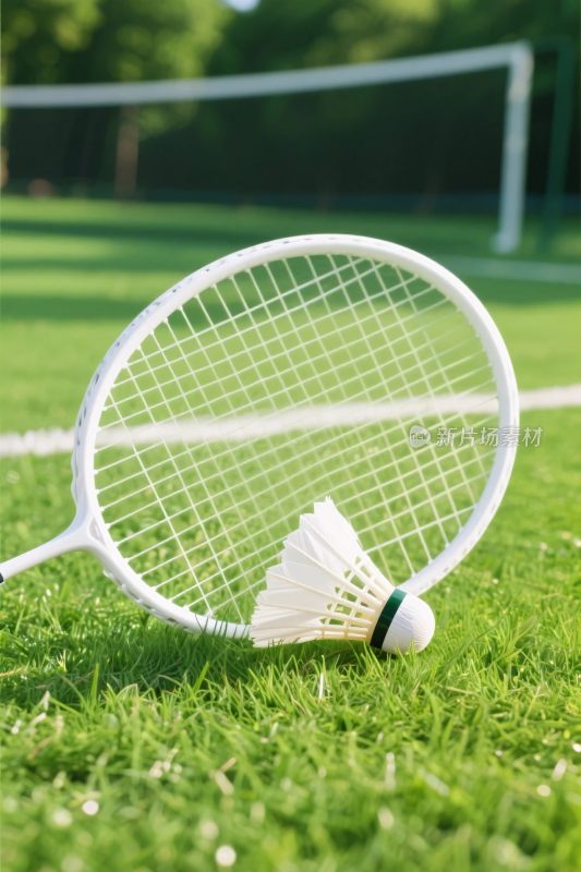 羽毛球球拍草地场景