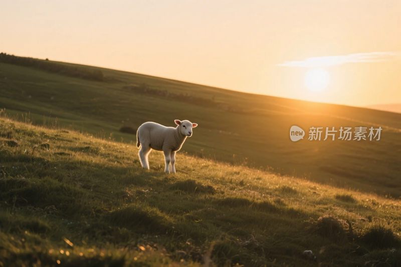 小羊夕阳下的草地