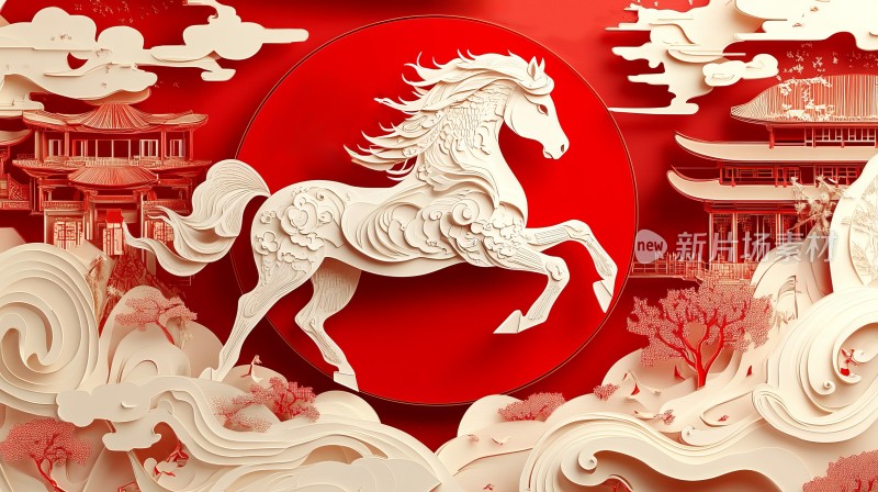 春节喜庆节日海报，马年