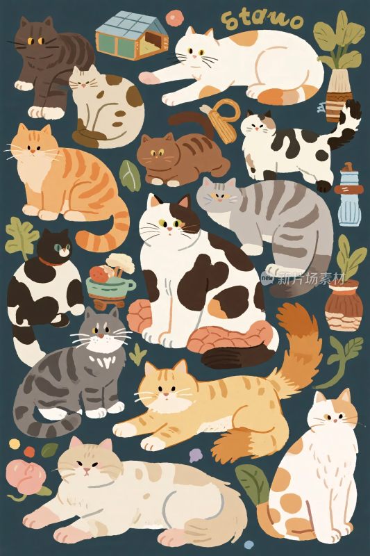 多彩猫咪插画集合