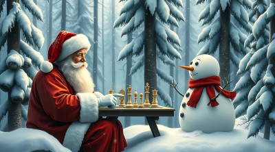 圣诞老人雪地中对弈雪人 圣诞老人雪地中对弈雪人