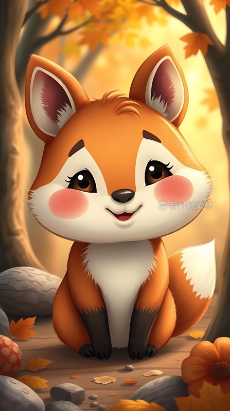 秋日森林中的可爱狐狸