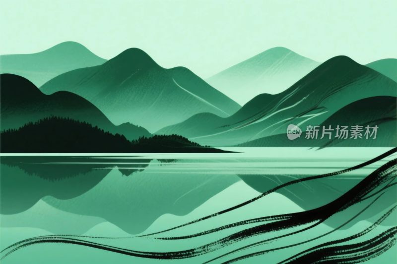 山水水墨国风插画