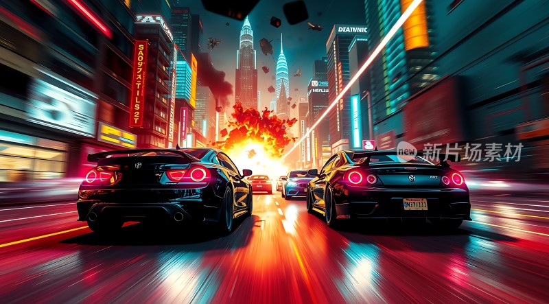赛博朋克城市中的高速追逐战
