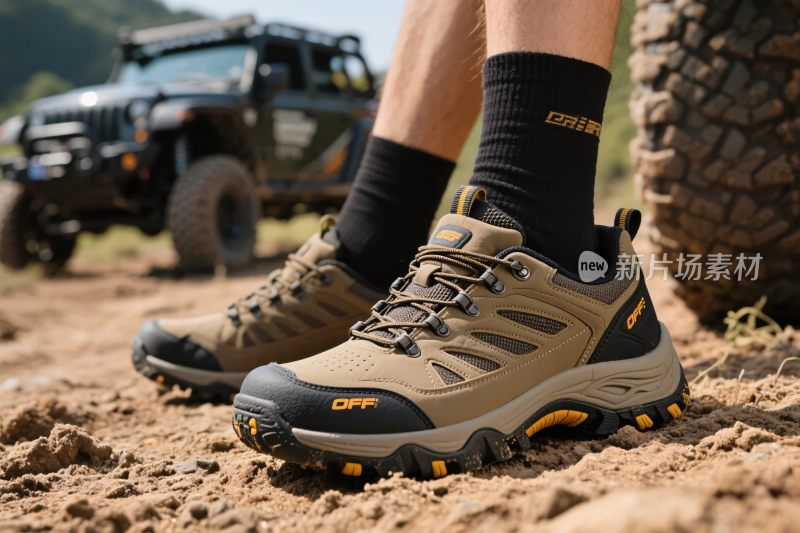 户外越野鞋与车辆展示