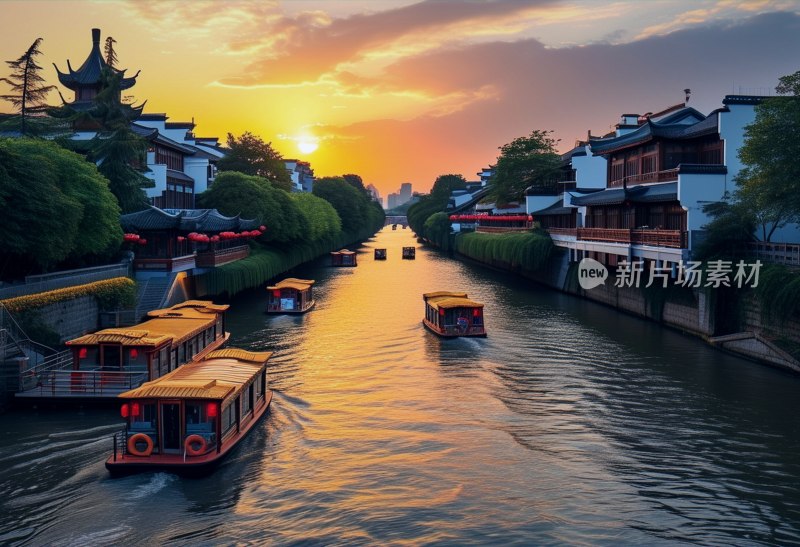 南京秦淮河黄昏景