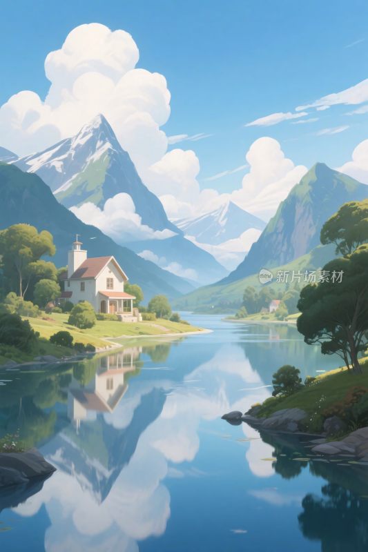 田园山水风景插画