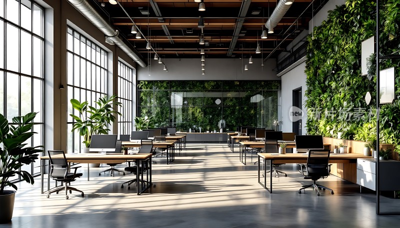 现代办公空间绿意盎然的工作环境
