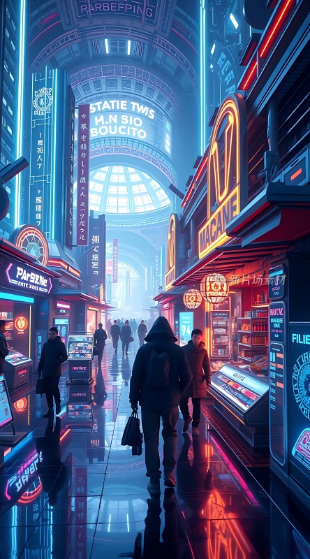 霓虹灯下的未来都市风情街