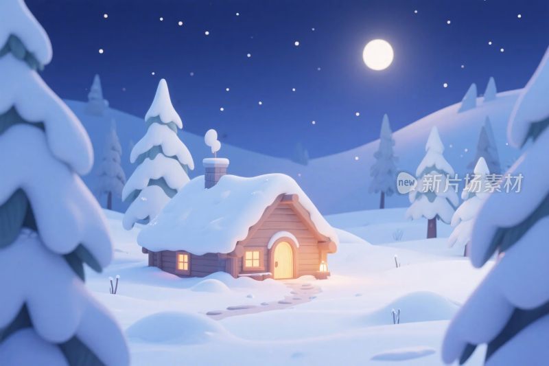 雪夜木屋冬日雪景