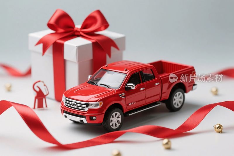 红色玩具皮卡与礼品盒