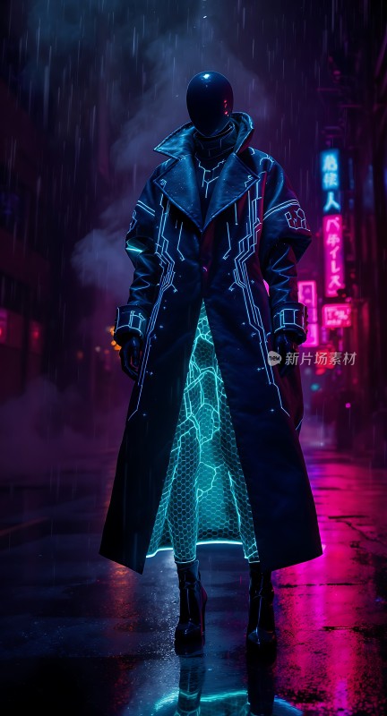 霓虹雨夜中的神秘身影