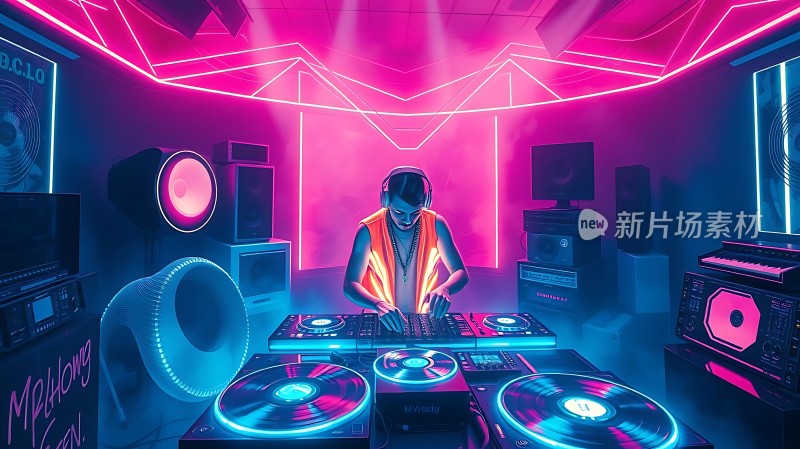 霓虹灯光下的DJ音乐派对
