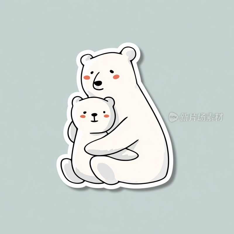 北极熊母子温馨相拥插画