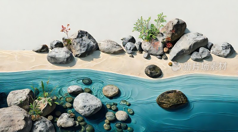 碧波轻抚石滩绿意盎然